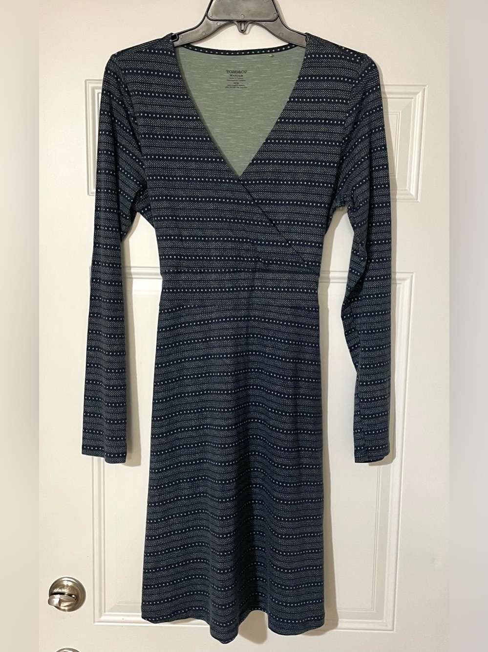 Toad & Co Womens Cue Wrap Dress Medium Long Sleeve in Navy Dot Nautical Comfy